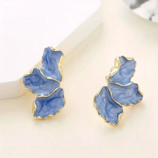 14k Gold Plated - Maple Leaf Blue Dangle Earrings