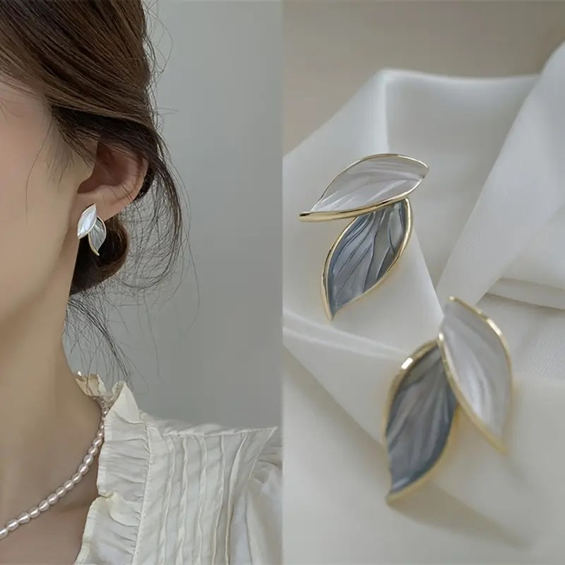 Stud Earrings - Blue Mist Leaf