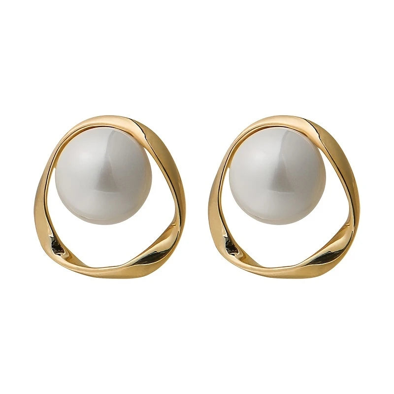 18k Gold Plated - Halo Pearl Studs