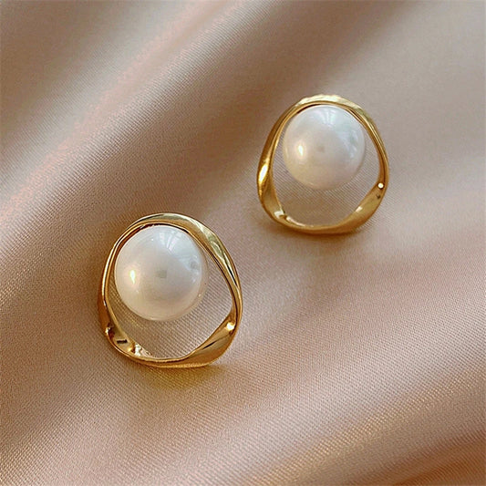 18k Gold Plated - Halo Pearl Studs