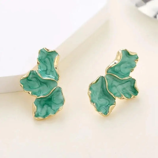 14k gold plated - Maple Leaf Green Earrings