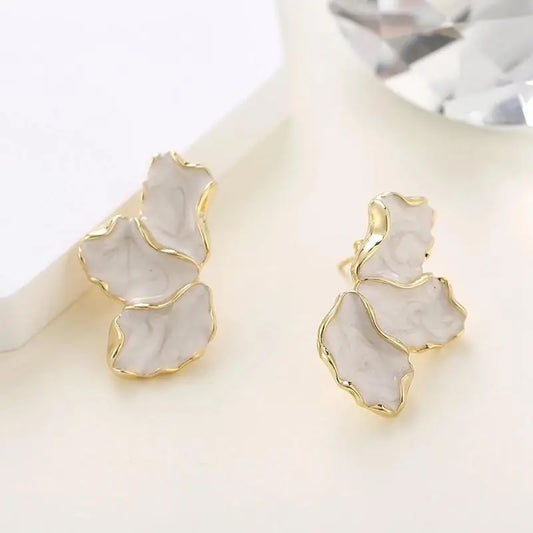 14k gold plated - Maple Leaf White Earrings
