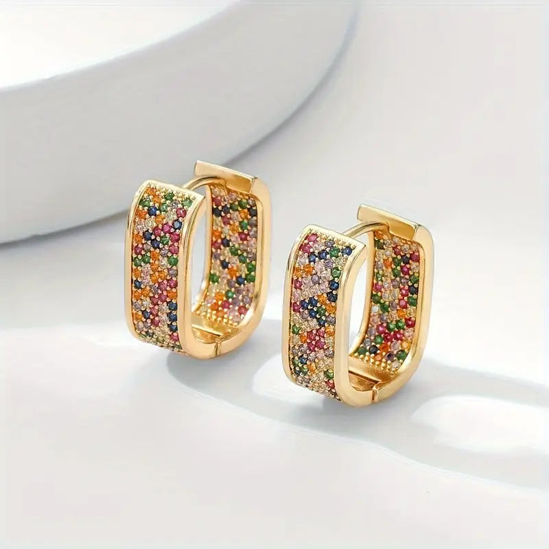 18k Gold Plated - Stone Hoop Earrings