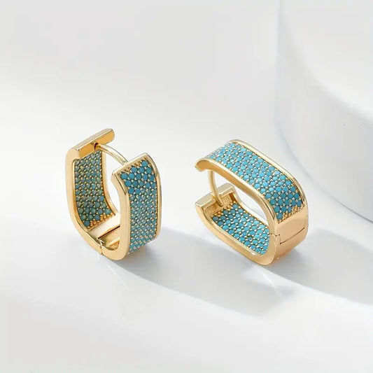 18k Gold Plated - Stone Hoop Earrings