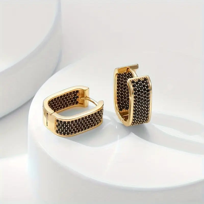18k Gold Plated - Stone Hoop Earrings