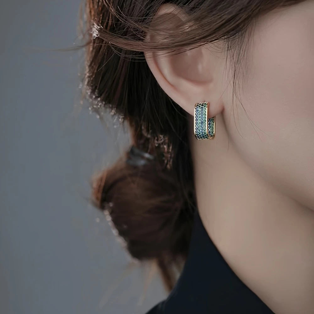 18k Gold Plated - Stone Hoop Earrings