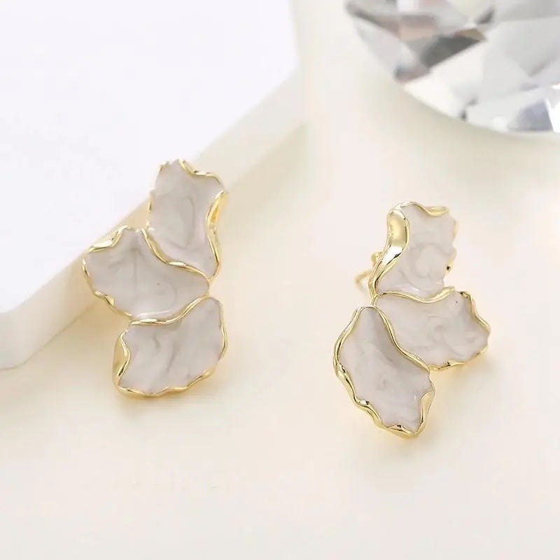 14k gold plated - Maple Leaf White Earrings