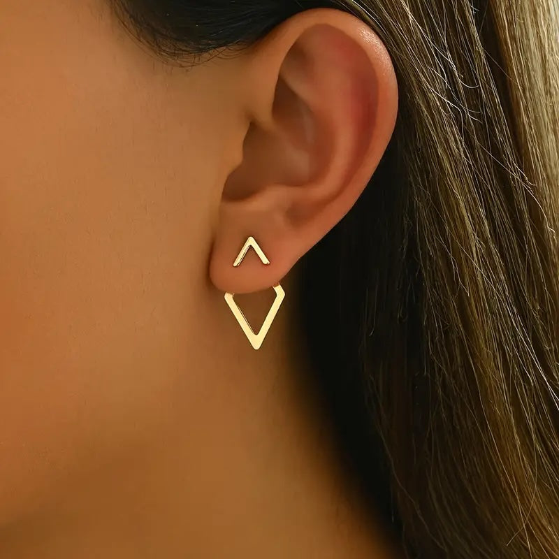 Stud Earrings - Golden V Drops