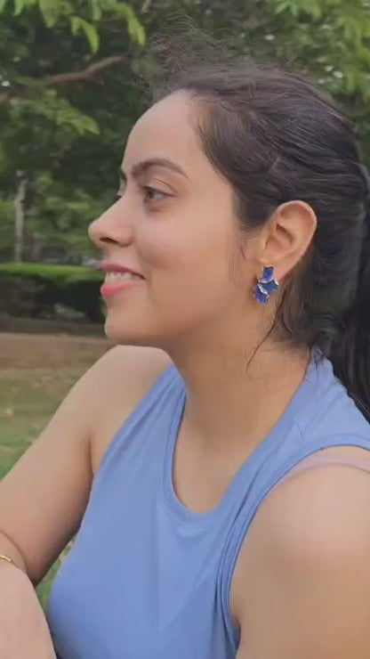 14k Gold Plated - Maple Leaf Blue Dangle Earrings